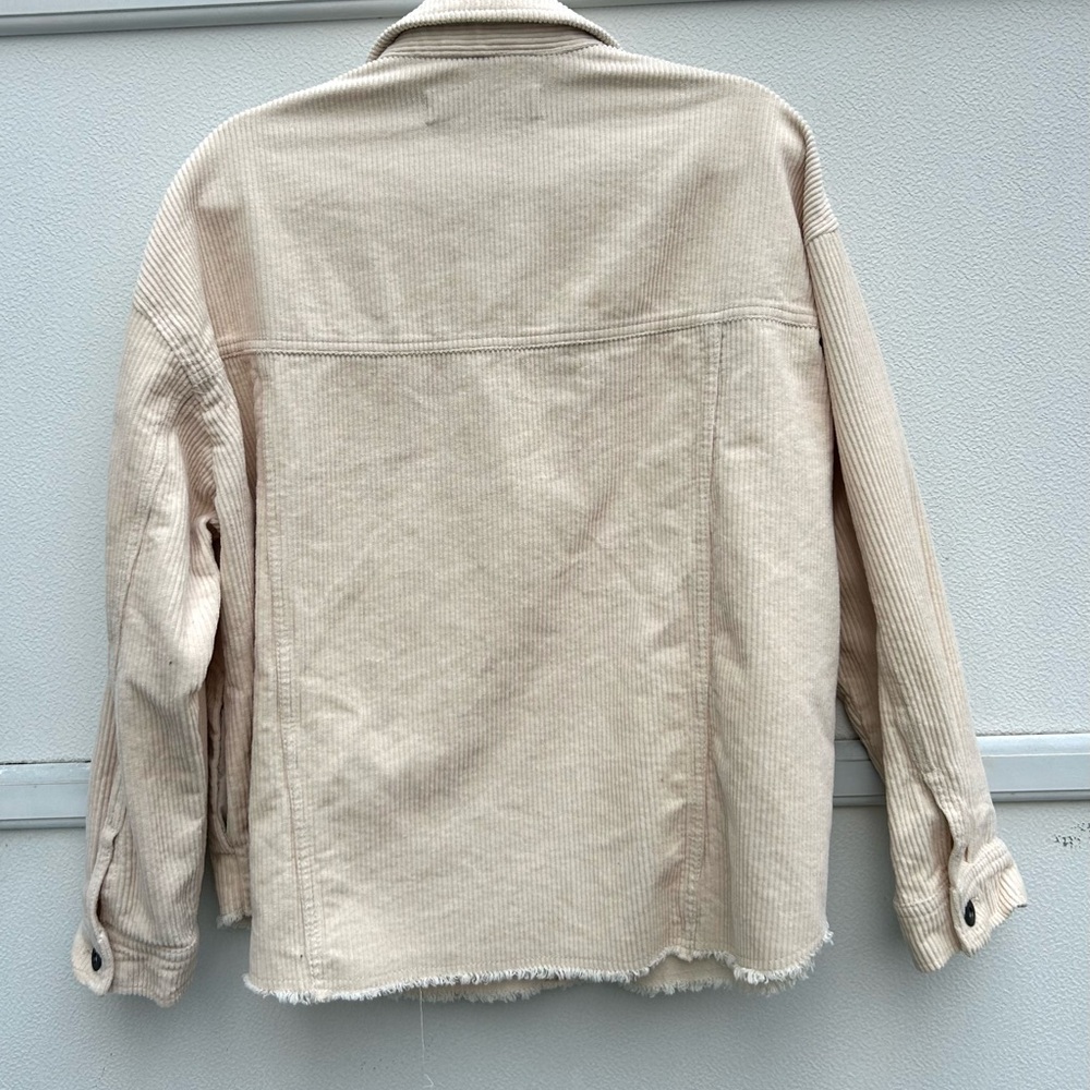 Zara Corduroy Shacket Cream Ivory Raw Hem Shirt Jacket Women M Casual Layer - Picture 11 of 14